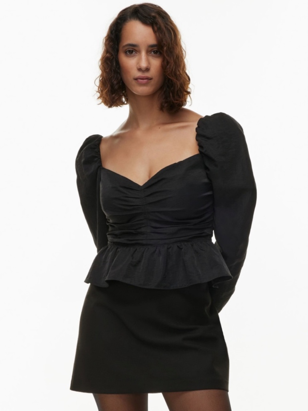 Aritzia Wilfred Marilyn Black Ruched Long-Sleeve Top